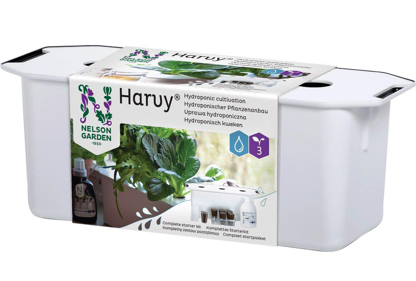 Nelson Garden Harvy® 3 Hydrokultursystem für drei Pflanzen – Komplettes Starter-Set inklusive Pflanzennahrung sowie Basilikum- und Salatsamen