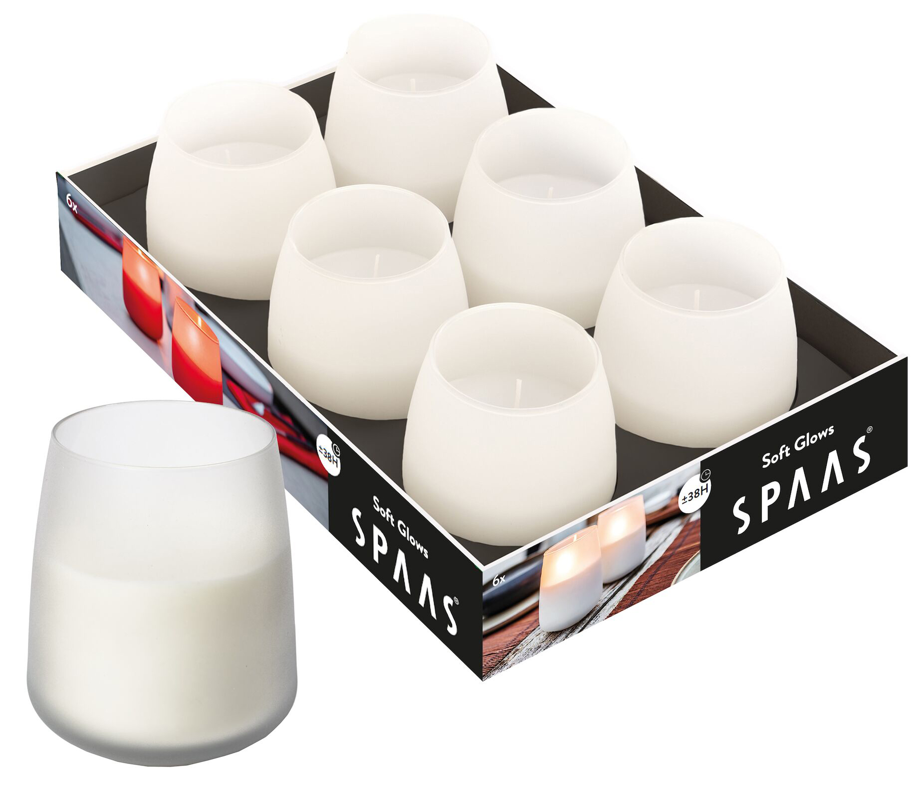 SPAAS Soft Glow, 6er-Pack, ± 38 Stunden, ohne Duft - weiß
