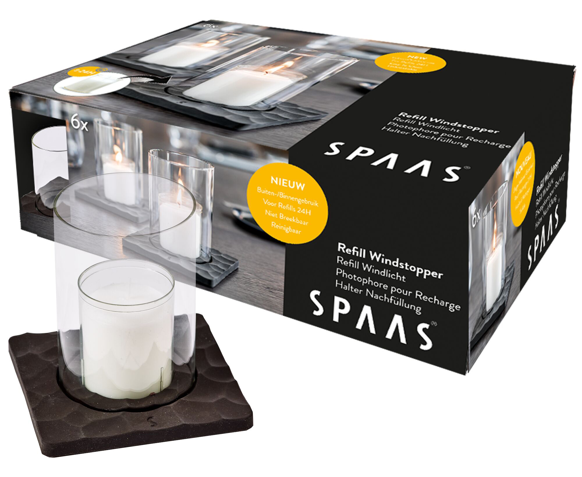 SPAAS© Windlicht – Vorteilspack mit 6 Stück – für 24 Stunden Refill Kerzen oder 24 Stunden Kerzen